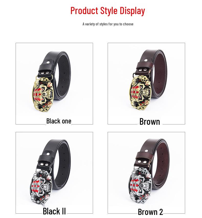 Cowhide Men's Belt - Personalized Barber Stylist Exclusive with Clown Skull Design
