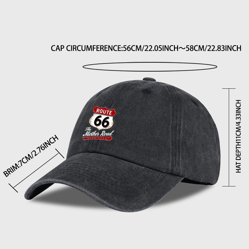 Berretto da Baseball Lavato Vintage Route 66 "The Mother Road" Regolabile Unisex Biker Viaggio Cappello da Sole