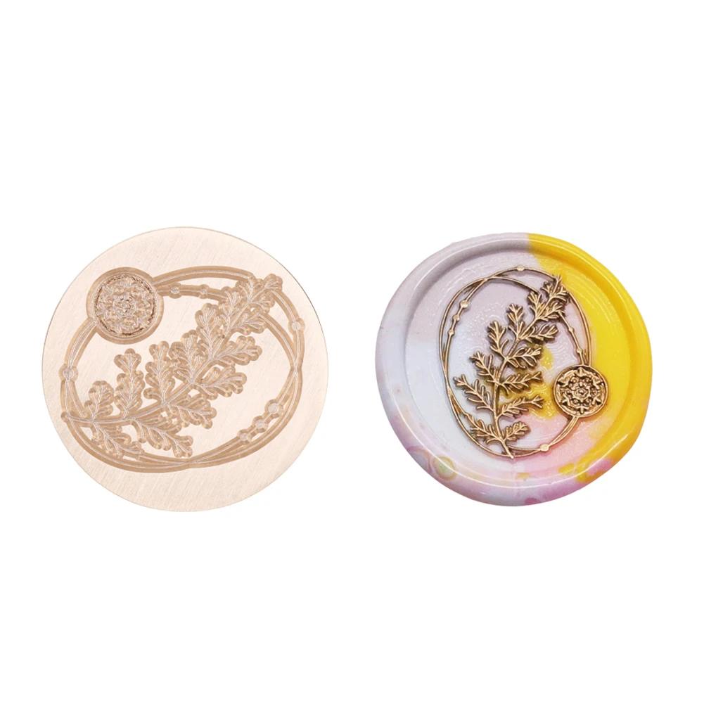 Retro Antique Round Plant Sealing Wax Stamp Head Fire Paint for Wedding Invitation Gift Packaging Scrapbooking Card DIY Envelope