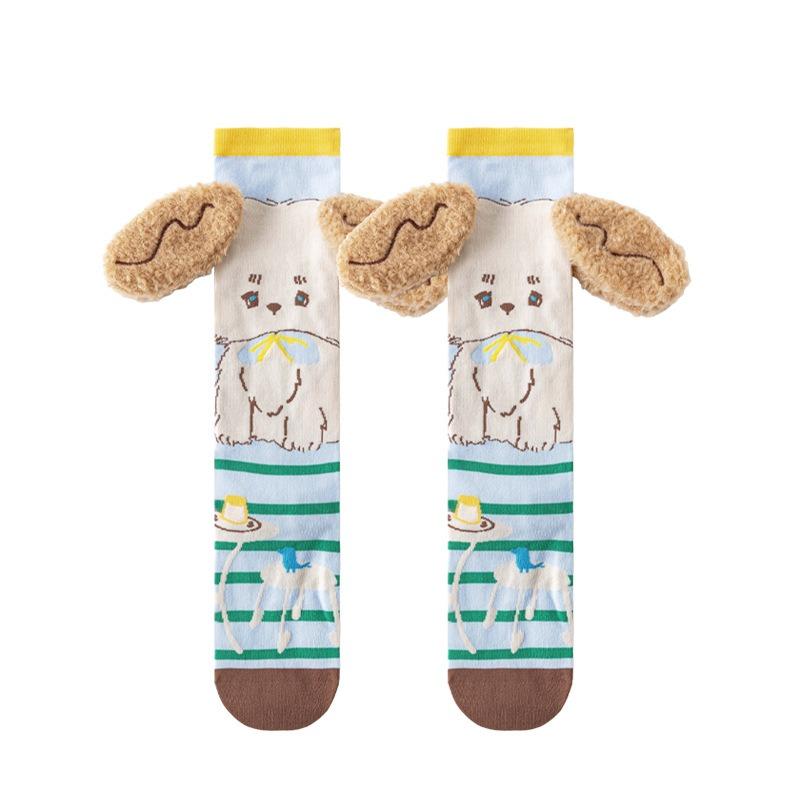 Pink Three-dimensional Socks Featuring Children's Cartoon Animals, Slimming and Boneless Legs, Color-matched Long Socks, Trendy and Fashionable.