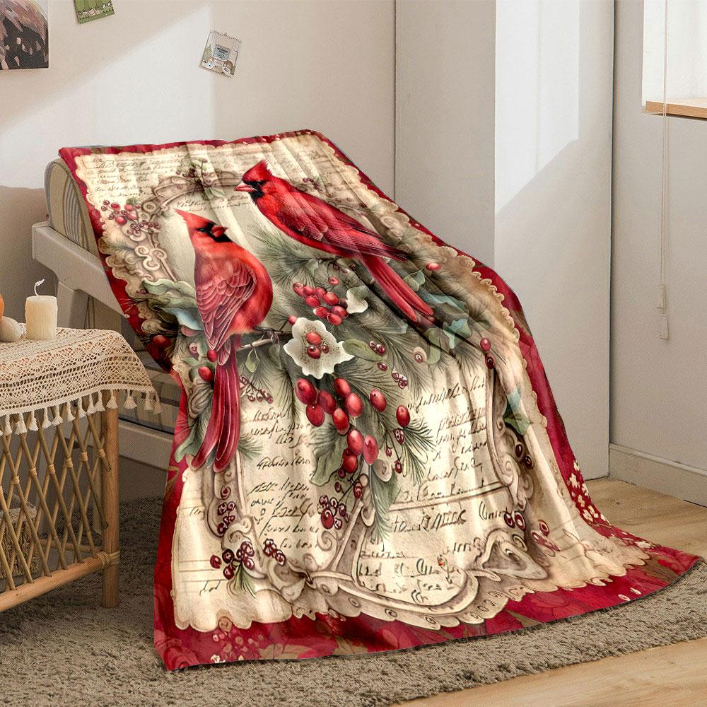 Vintage Christmas Cardinal Bird Print Blanket bedroom Blanket for Livingroom Couch lunch break Soft throw for Friend's festival Gift