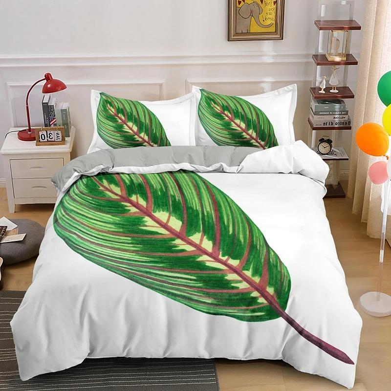 Nature Tropical Green Leaves King Queen Bedding Set Rainforest Jungle Plant Duvet Cover 3D Botanical Polyester Comforter Cover