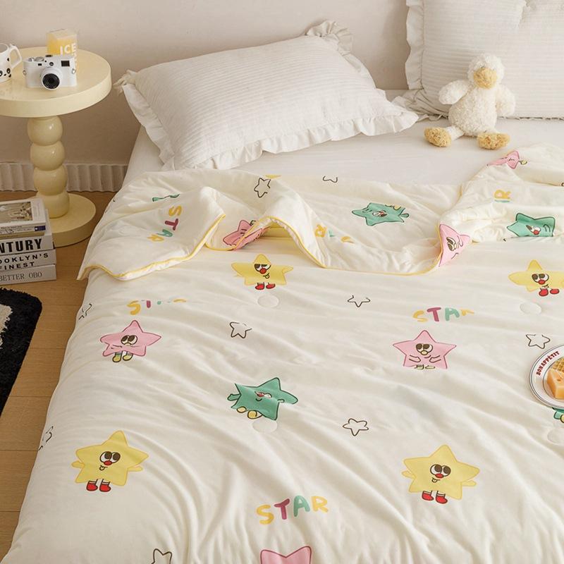Class a Knitted Cotton Soybean Fiber Cartoon Ins Style Girl Heart Summer Cool Quilt Machine Washable