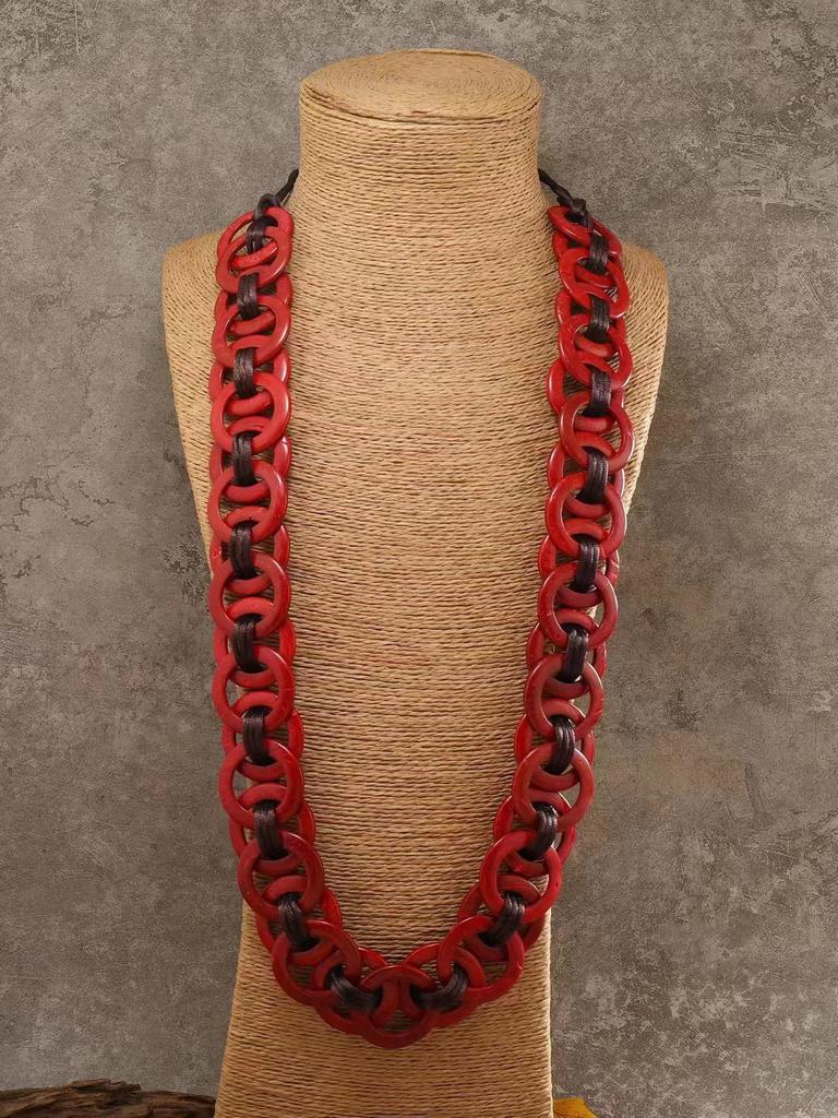 Bohemian Coconut Shell Necklace for Women, Exotic Vintage Long Lariat Natural Handmade Ethnic Layering Jewelry Boho Chic Gift