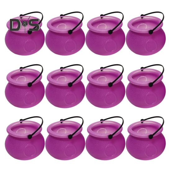 12Pcs Halloween Candy Buckets Black Plastic Witch Cauldron Kettle Halloween Pot Goody Holder for Party Favors Home Festival Decoration