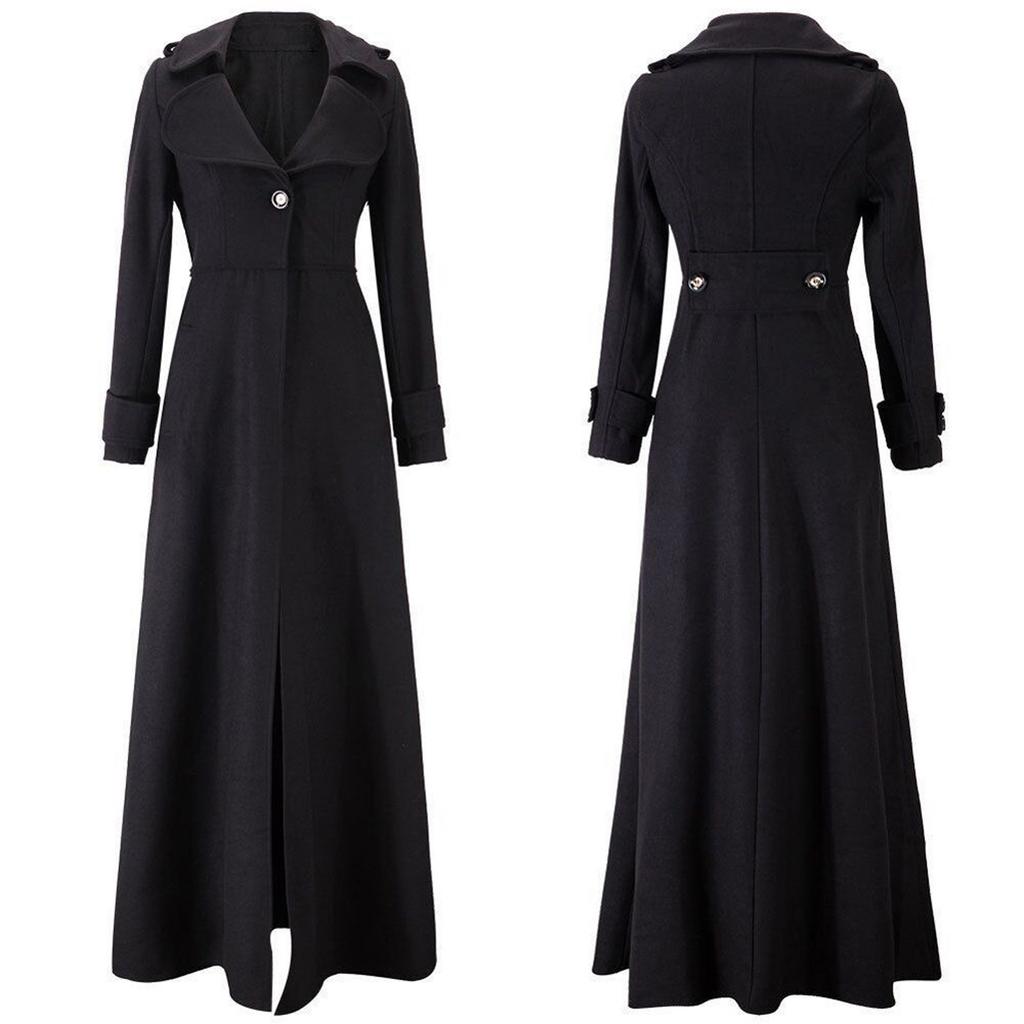 Fashionable Women's Slim-fit Faux Wool Coat, Extra-long Coat, Slim-fit Floor-length Windbreaker