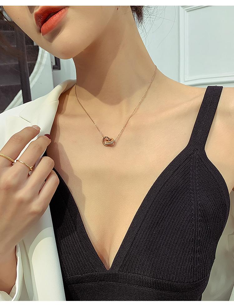 Titanium Steel Necklace Women'S Double Ring Roman Digital Rose Gold Collarbone Chain Cold Wind Simple Design Feeling Neck Chain
