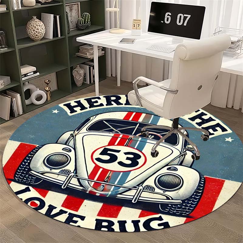 Vintage Raceauto Nummer 53 Print Rond Vloerkleed Antislip Cirkelvormige Vloermat Auto Liefhebber Home Office Stoel Decor