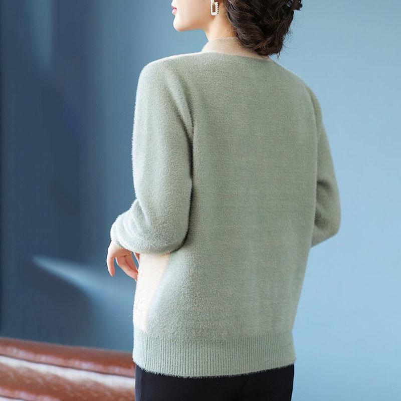 Women's Mink Fleece Sweater Winter Thick Warm Plus Size Sweater Loose Pullover Embroidered Plush Knitwear