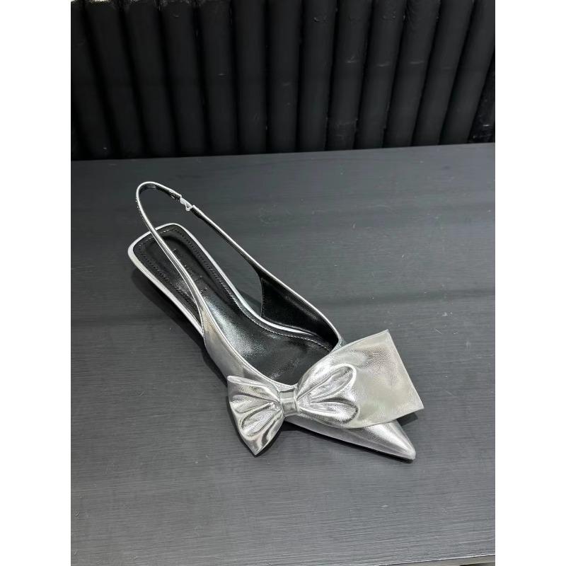 Sexy Leopard Bow Women Pointed Toe Sandals Summer Slingback Sandalias Mujer Dress Shoes Low Heels Flip Flops Pumps Femme Slides