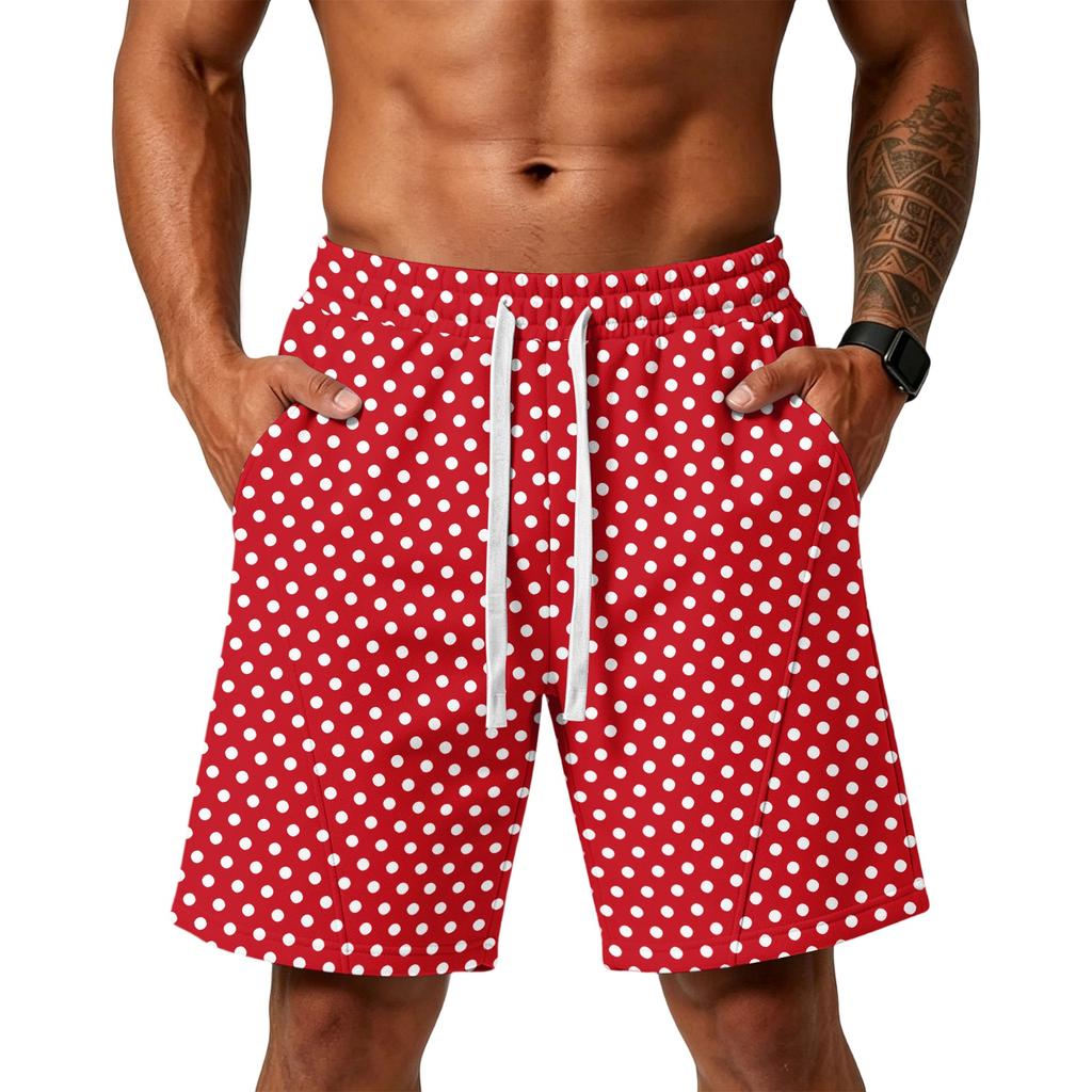 Men's Loose Fit Polka Dot Athletic Shorts with Pockets Elastic Waistband Drawstring for Training Gym Beach Casual Wear