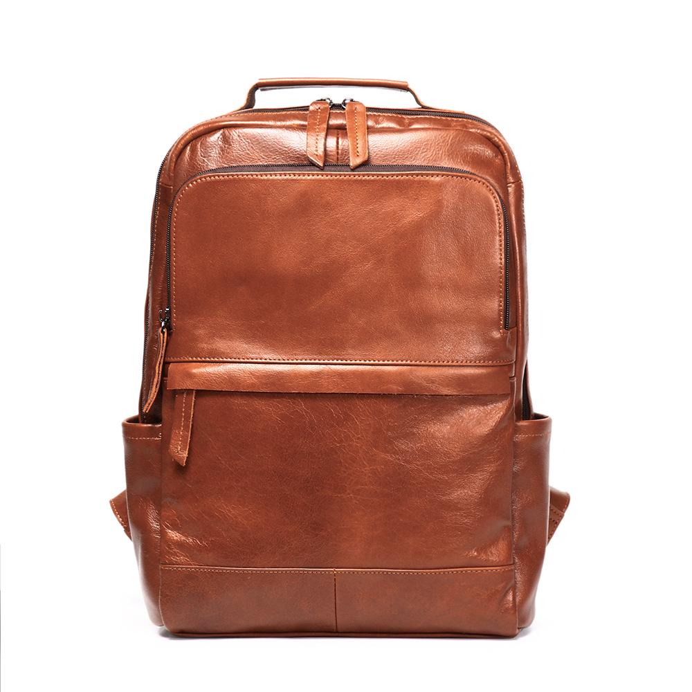 Men s Large Crazy Horse Leather Business Backpack – Genuine Cowhide Laptop Travel Bag кофейный