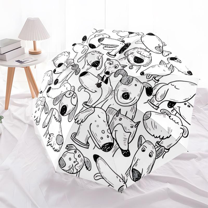 1pc Doodle Dogs Open/Close Folding Umbrella, All- Portable Umbrella for & Men, Stylish Accessory (Holiday Gift) 8-Rib yy251213200