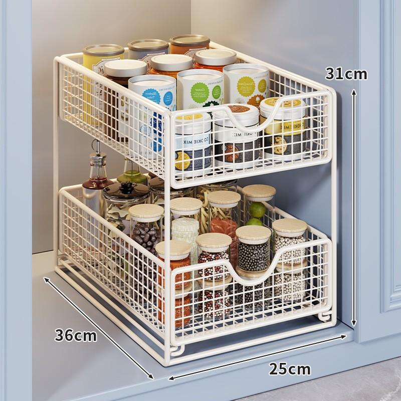 Pull-Out Cabinet Organizer Shelf Kitchen Sink Pantry Snacks Spices Storage Adjustable Multi-Layer Drawer Rack