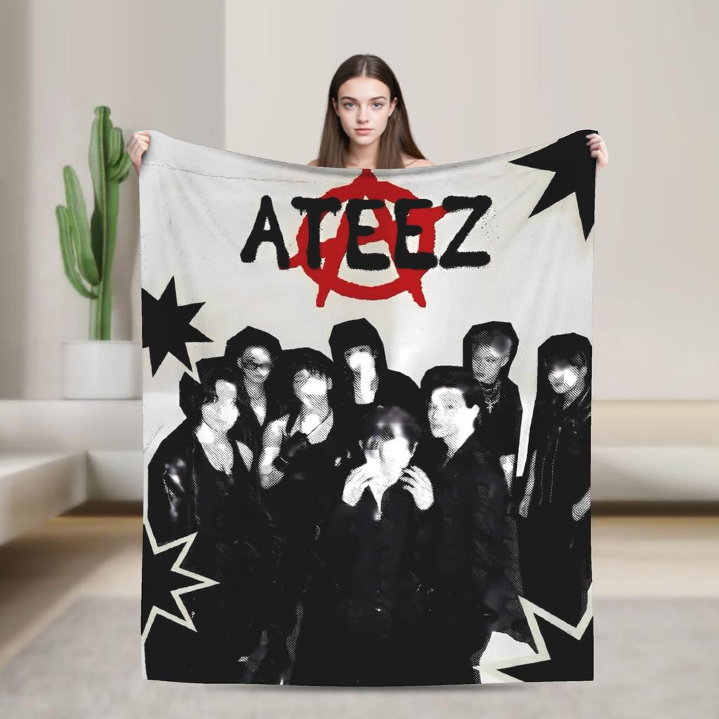 Kpop Ateez Band Soft Warm Blanket  Picnic Plush Throw Blanket Street Trend Outdoor Flannel Bedspread Sofa Bed Cover