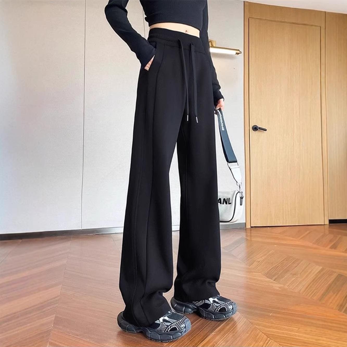 

Women s High Waist Gray Wide Leg Sweatpants - Korean Style, Casual, Spring/Autumn Medium чёрный