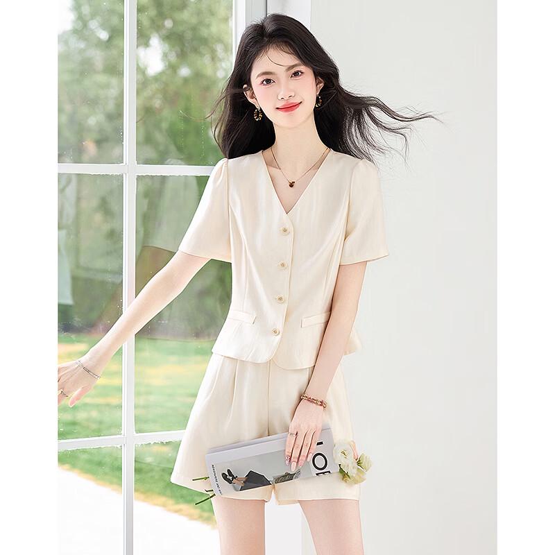 Women's Elegant V-neck Top & Shorts Set