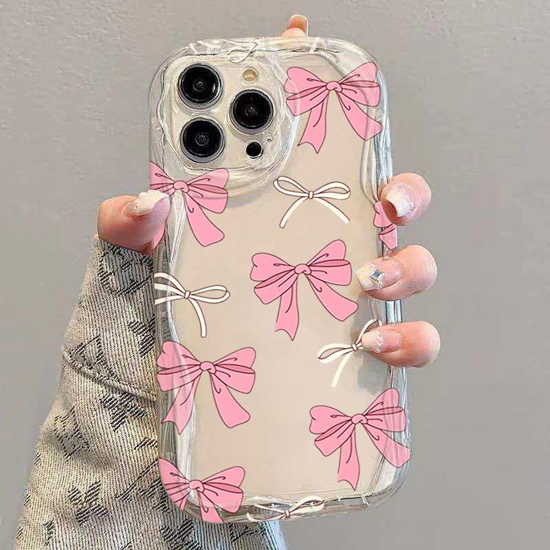 Rosa Kirsch-Schleife Klare Handyhülle mit welligem Rand für Samsung Galaxy S26 Ultra S25 Plus S24 S23FE A17 A57 A37 A16 A36 A56 A55 Hülle