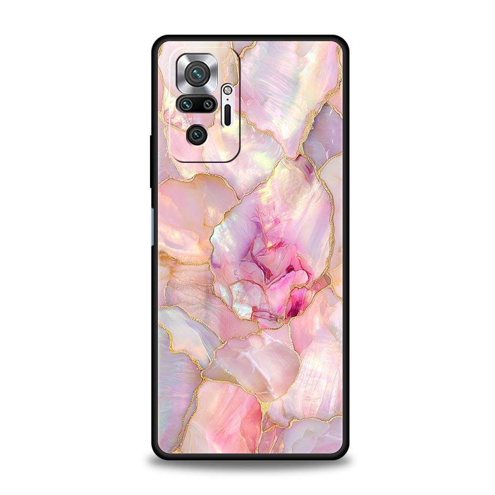 Fashion Gold Pink Marble Phone Case For Xiaomi Redmi Note 14 13 5G 10 11 12 Pro Plus 4G 14C 13C 12C 10C Black Cover