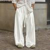 INCERUN Men's Elastic Waist Smooth Shiny Long Wide Legs Pants Trousers and White Semi-Sheer