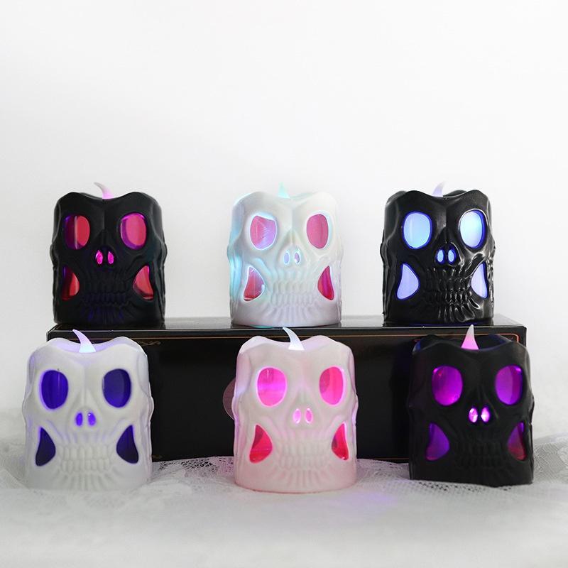 Halloween Skelett Kerzenlicht Dekorationszubehör Nachtlicht LED Siebenfarbig Elektronisch Blinkendes Kürbislicht