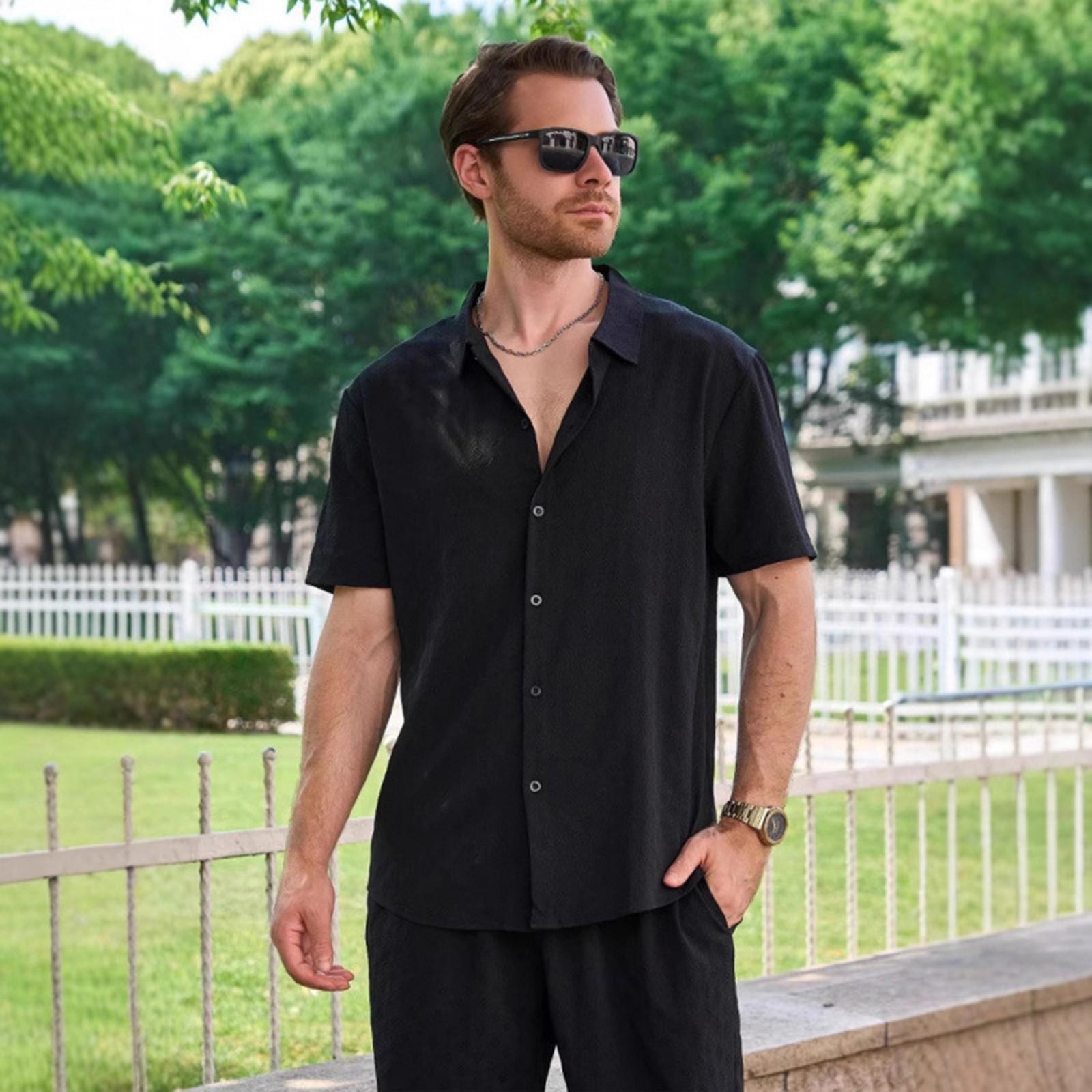 

Men s Casual Short-sleeved Shirt And Fashionable Men s Top L чорний