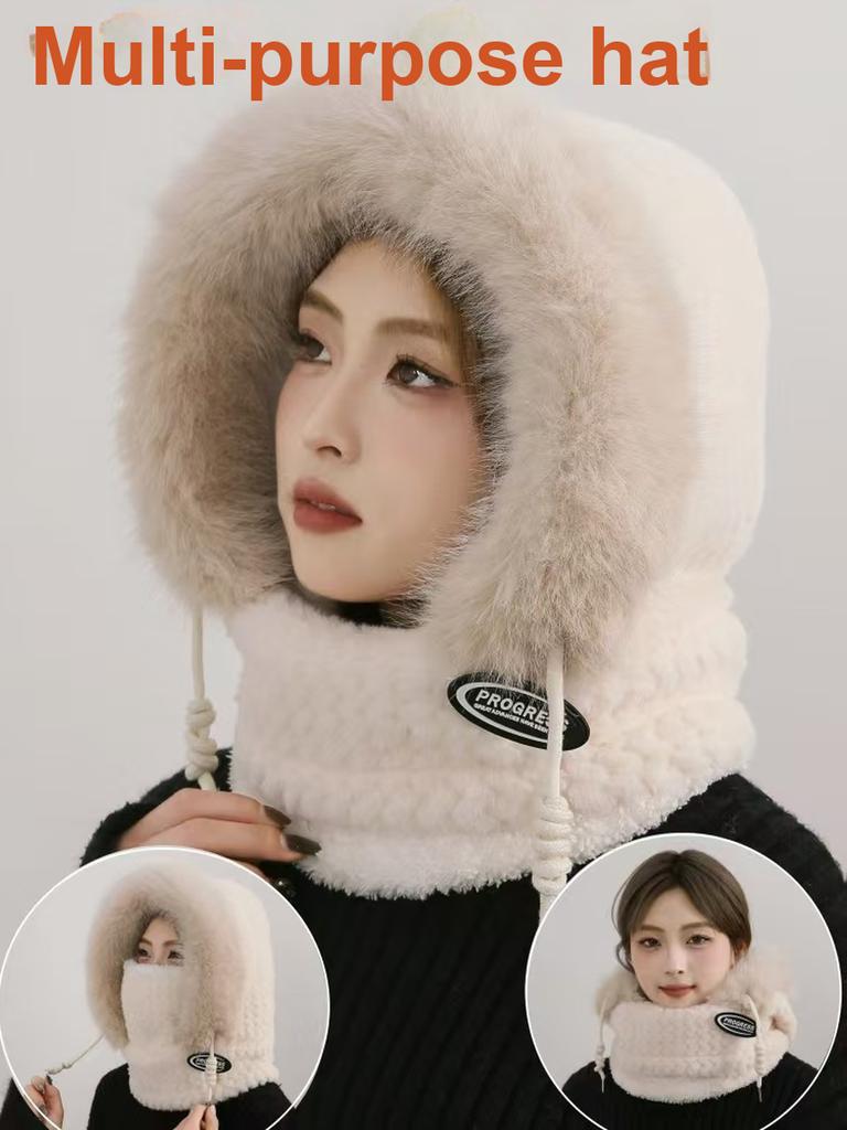 Warm Winter Beanie Hat with Scarf and Gloves for Women - Fleece-lined Cycling Windproof Hat