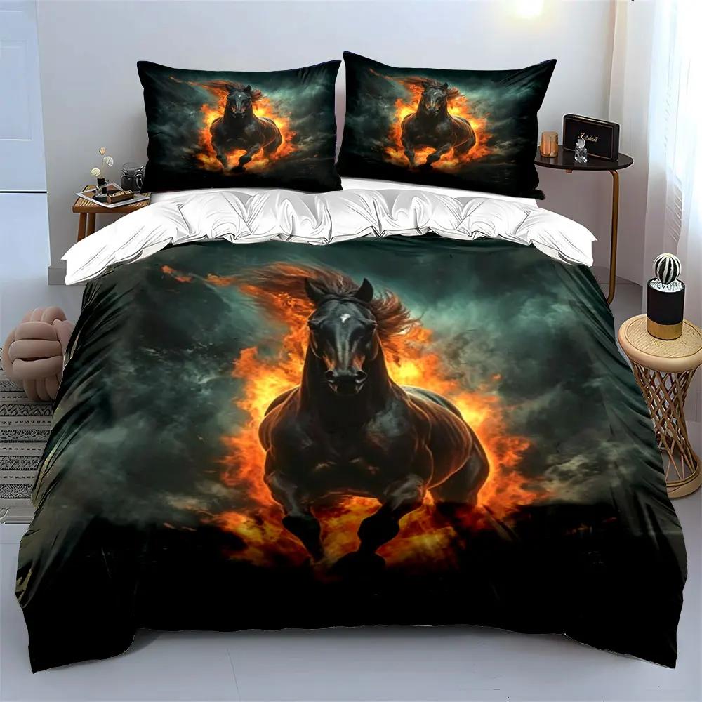 Fiery Horse Art Three-Piece Decor Multiple Sizes Kid's and Adults' Bedroom Exquisite 3PC Bedding Set Gift