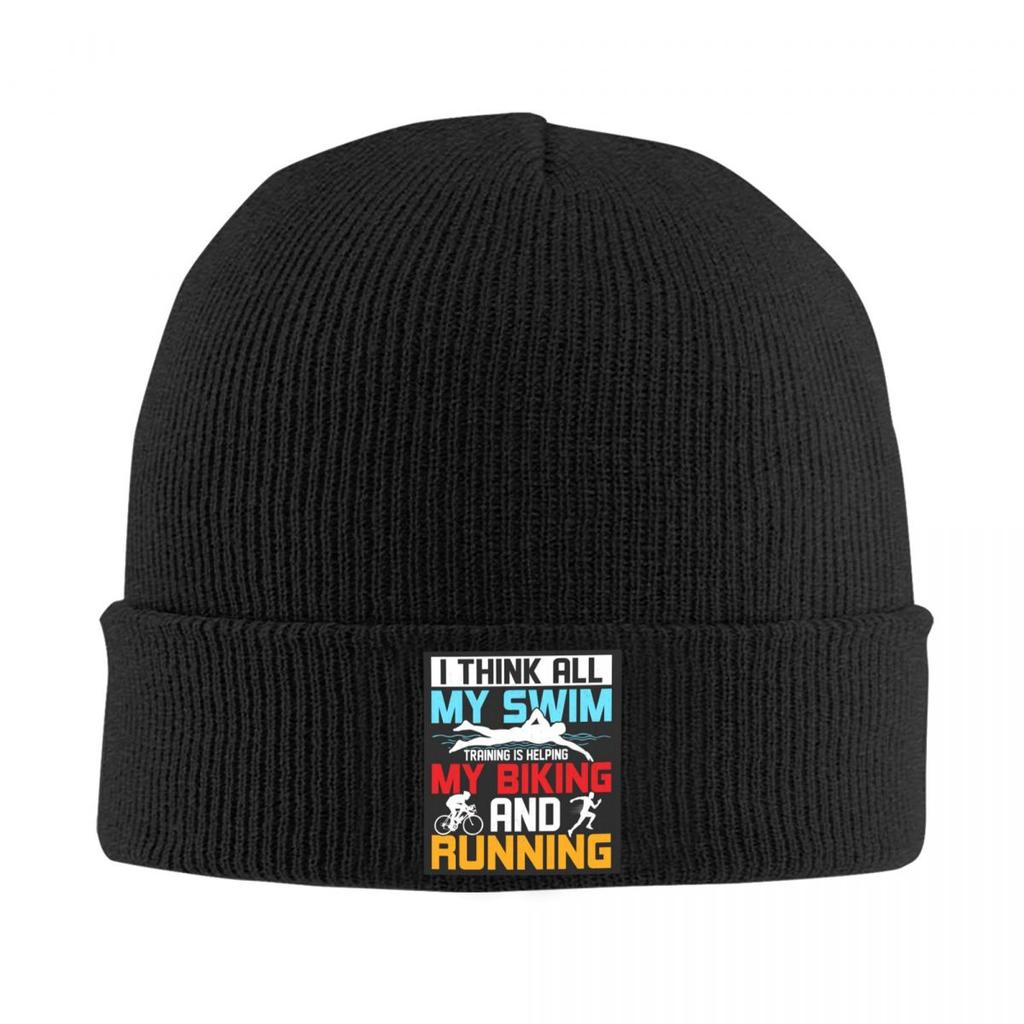 Triathlon Schwimmen Radfahren Laufen Warme Strickmütze Mode Mütze Herbst Winter Outdoor Beanie Mützen für Unisex Damen Erwachsene