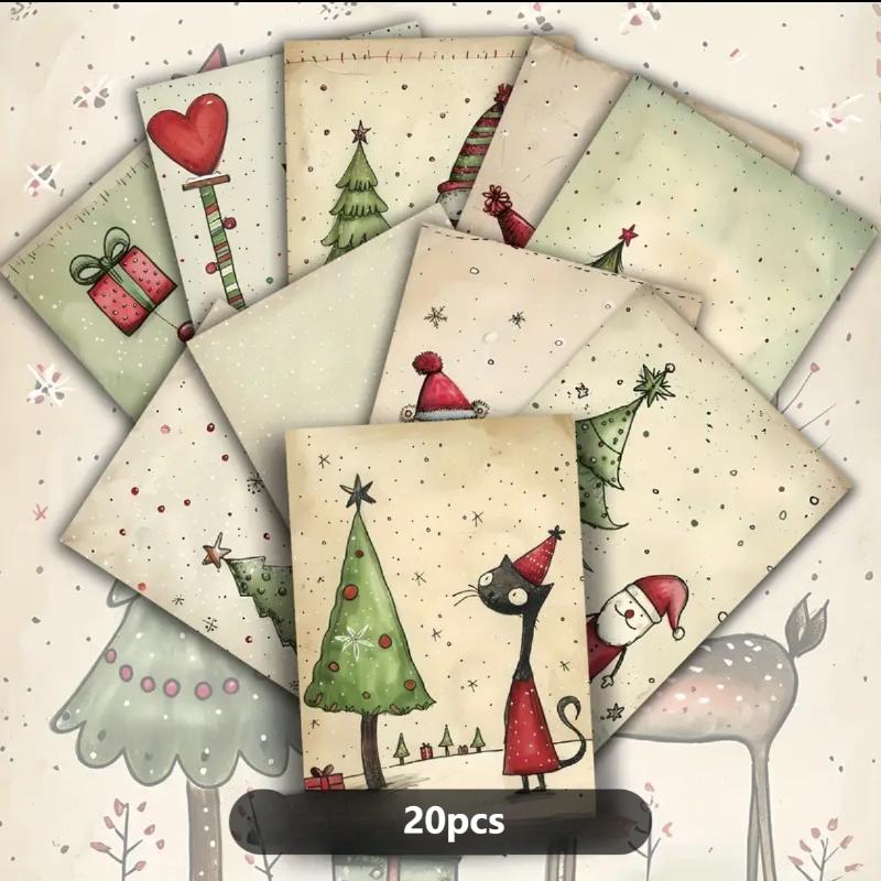 20pcs Vintage Cute Christmas Paper Postcards - Christmas junk journal paper,Collectible Decorative Painting Cards