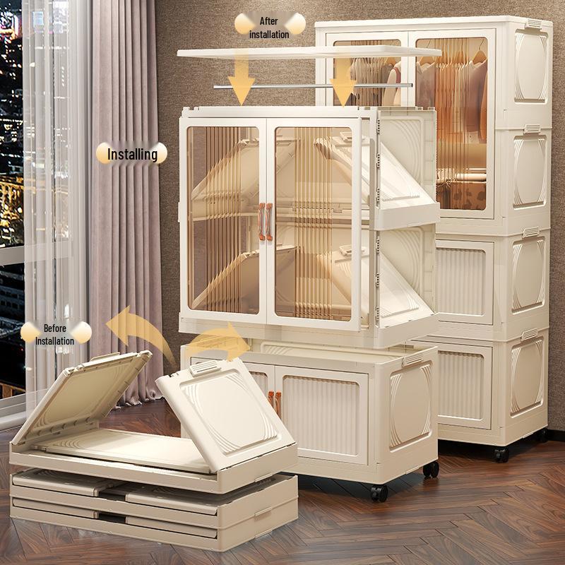 Foldable Children's Wardrobe: No-Assembly Storage Cabinet & Organizer Box for Baby's Room