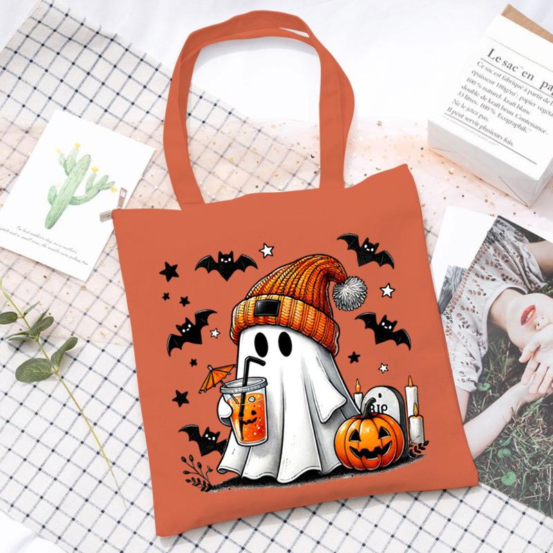 Halloween Printed Shoulder Bag Female Large Capacity Student Canvas Bag Tutoring Shopping Bag