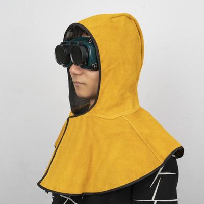 Golden Cowhide Split Leather Welding Hood with Neck Shoulder Drape Welding