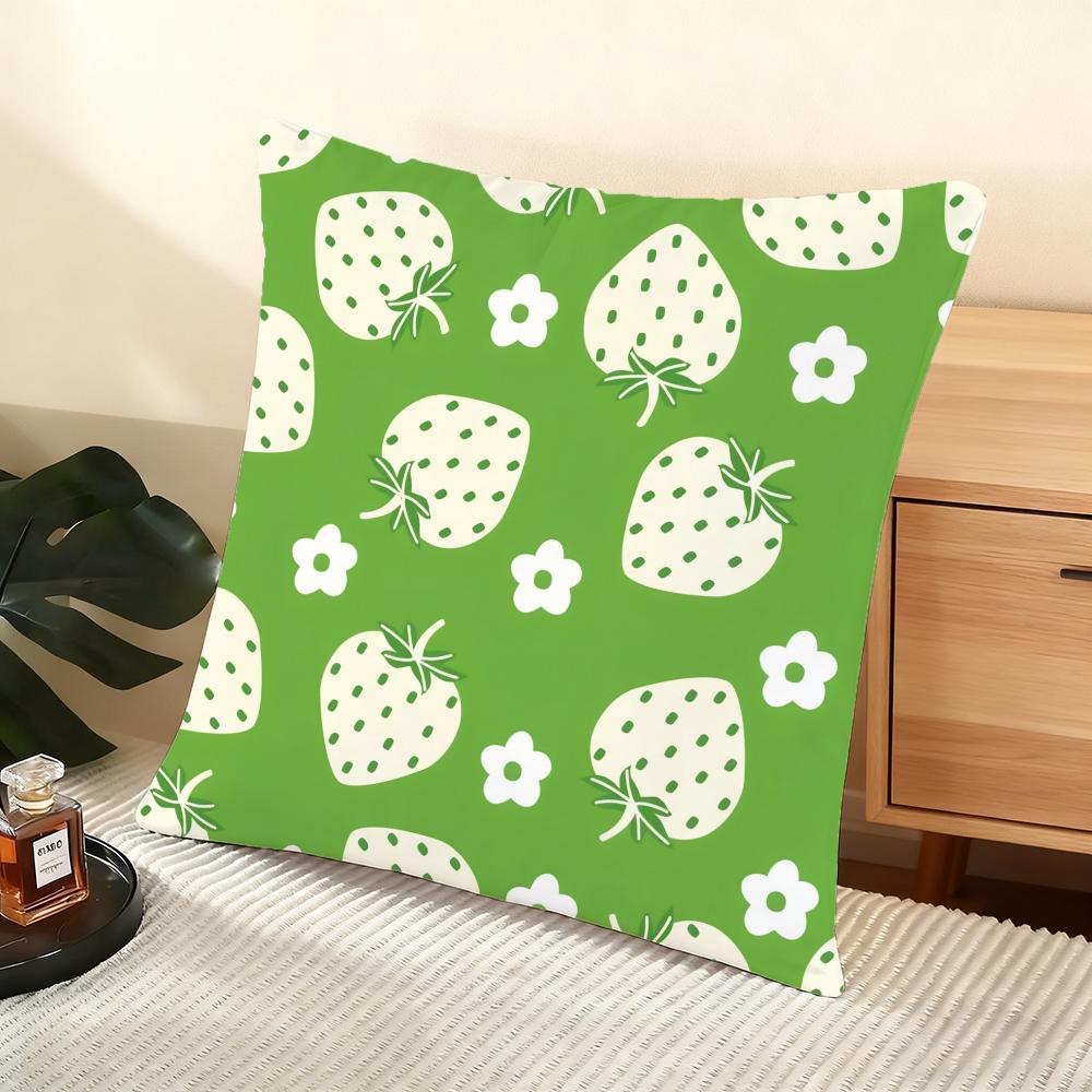 Strawberry Pattern Cushion Cover Soft Short Plush Pillow Cover Smooth Cozy Texture Aesthetic Cushion Case Home Decor