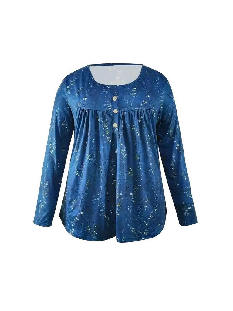 European & American Elegant Plus Size Buttoned Top for Women - Spring/Autumn Fashion