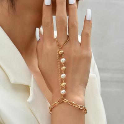 Women Bracelet Imitation Pearl Stainless Connected Patchwork Bracelet Circlet Set Hand Accessories
