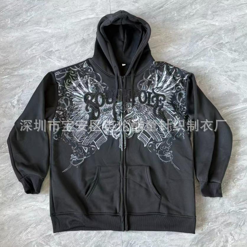 Harajuku Y2K Spring and Autumn Hooded Sports Cardigan Zipper Graffiti Print Long Sleeve Hoodie Jacket Plus Size