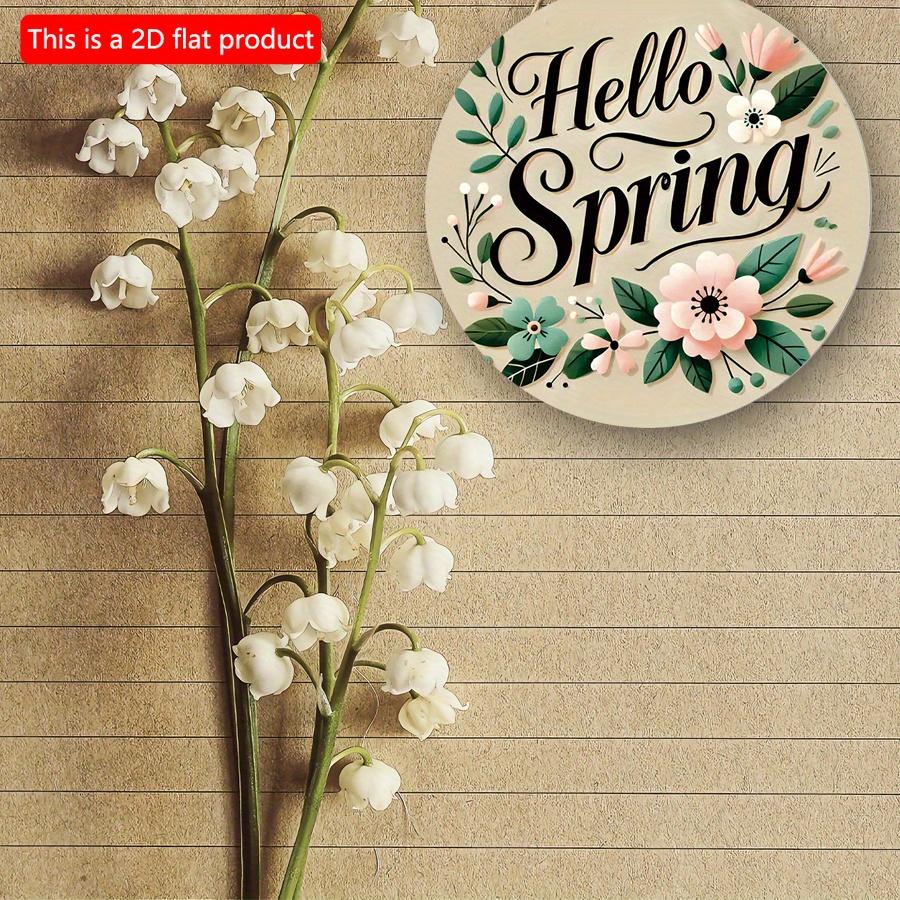 2D flach 20*20cm1St. Hallo Frühling Grüne Blätter und Blumenmuster Hängeschild aus Holz Frühling Rustikal Runde Kunstplaketten Schild für Toilette Zuhause Wohnzimmer