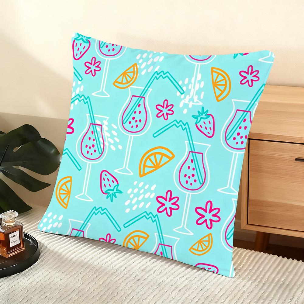 Cocktail Pattern Cushion Cover Soft Short Plush Pillow Cover Smooth Cozy Texture Aesthetic Cushion Case Home Decor