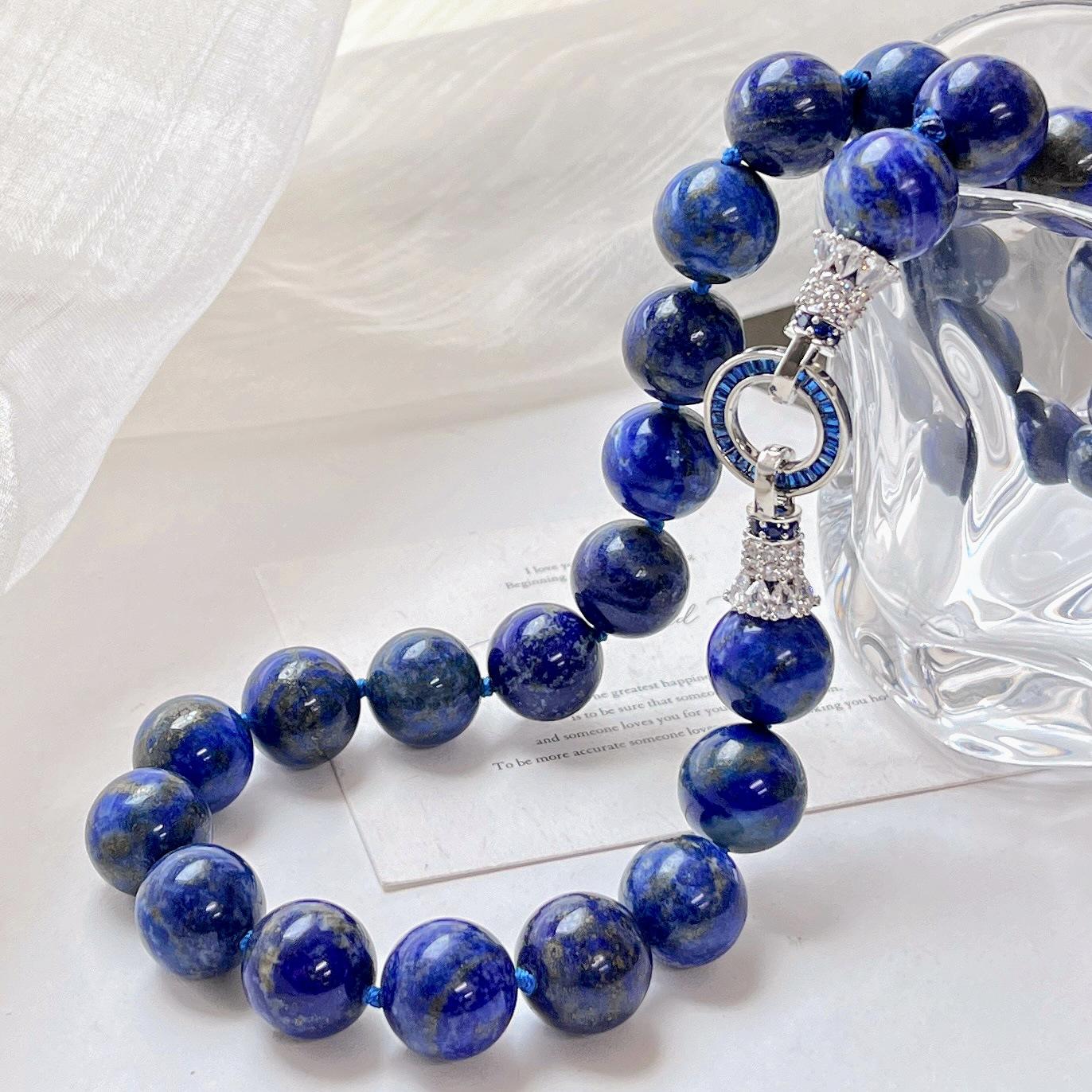 14Mm High Quality Large Particle Natural Lapis Lazuli Necklace Collarbone Chain