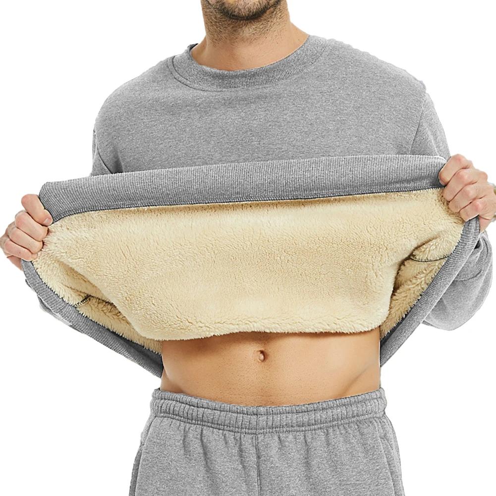 Autumn Winter Fleece Lined Men'S Warm Top Korean Fashionable Long Sleeved Base Shirt Plush Casual Warm Underwear T-Shirt