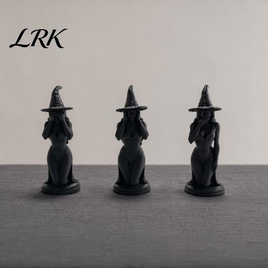 Three Witches Statue 3 Pcs Witch Figurine, 3D Printed Hear See Speak No Evil Desktop Ornament Statue, Gothic Tabletop for Halloween Bookshelf
