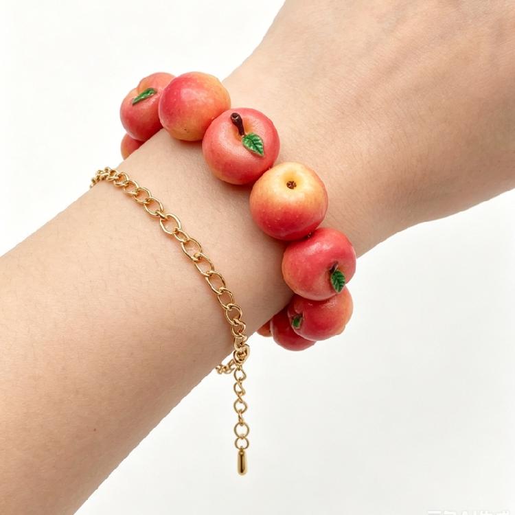 Party Accessory Fruit Beaded Bracelet in Resin with Adjustable Clasp Chain, Fun Gift Bangle for Daily Styling