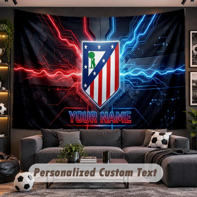Atletico Madrid FC Personalized Tapestry Support Custom Name, Wall Art Home Decoration
