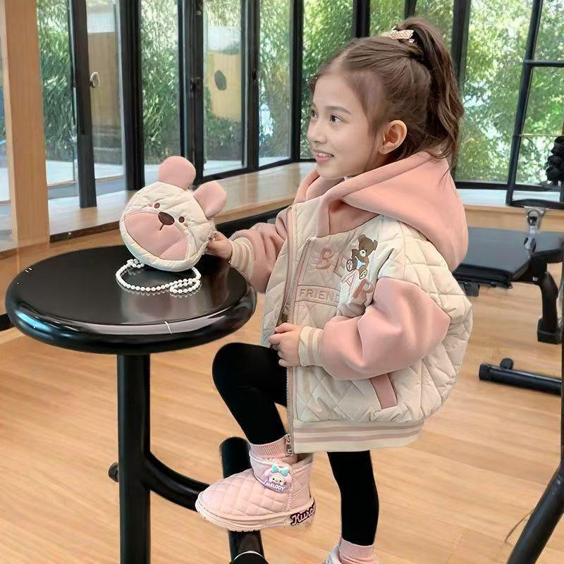 2025 Stylish Girls' Fleece-lined Coats: Autumn/Winter Cotton-Padded Jackets for Kids