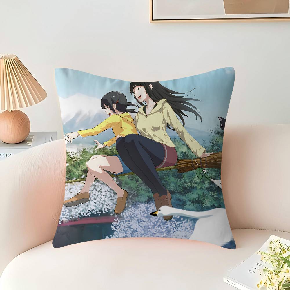 Flying Witch Personalized Pillow Dust Cover Bedroom Kids Party Decoration Pillowcase Birthday Children Gift