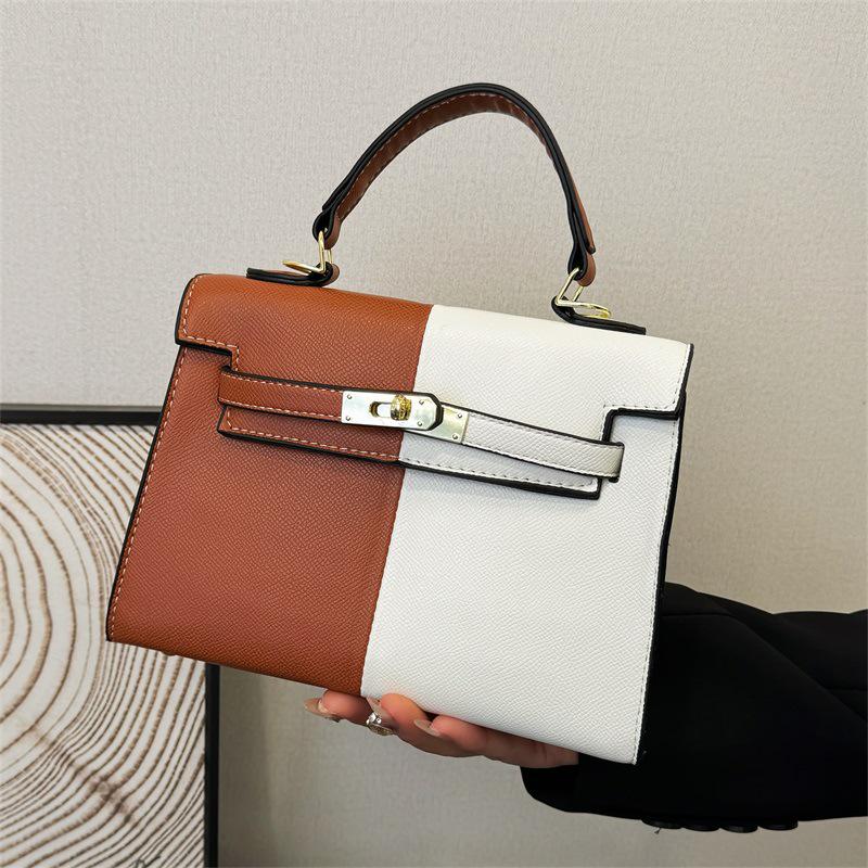 Color Block Kelly Bag: Trendy Two-Tone, Large Capacity, Versatile Shoulder & Crossbody Bag for Work Commute.