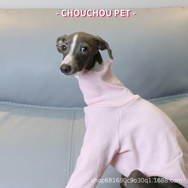 Weiches Baumwoll-T-Shirt mit hohem Kragen für Haustiere Whippet Italienisches Windspiel Bedlington Terrier Rosa Basisschicht