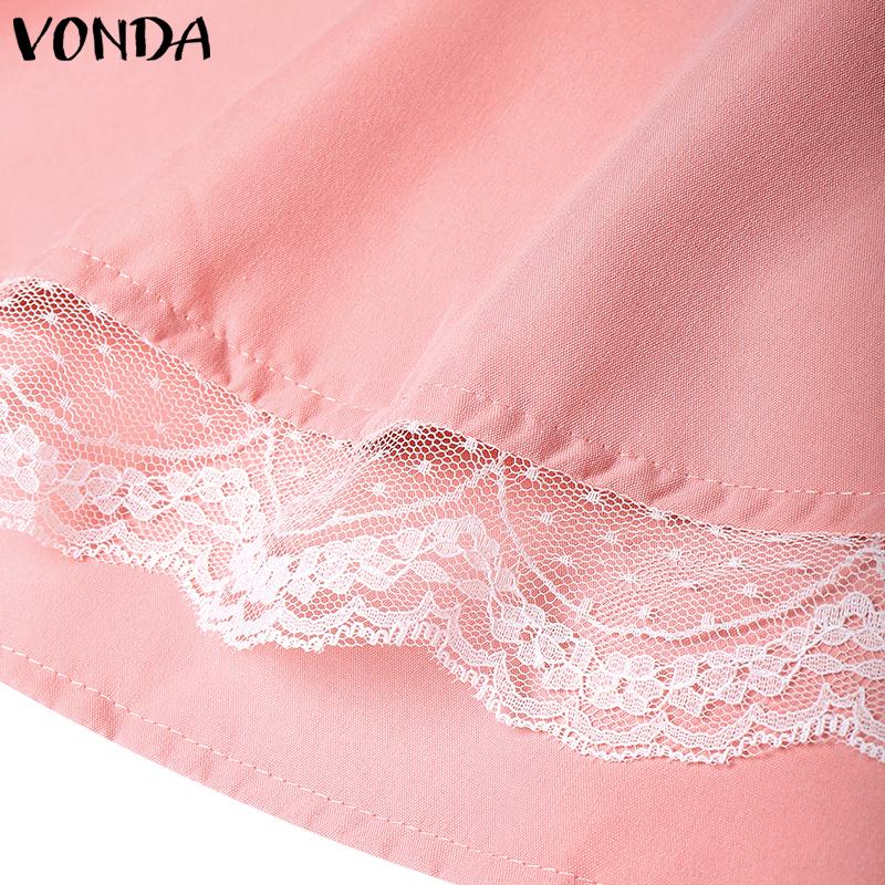 VONDA Summer Women Button Zip-up Waist Lace Patchwork Ruffled Casual Mini Skirts