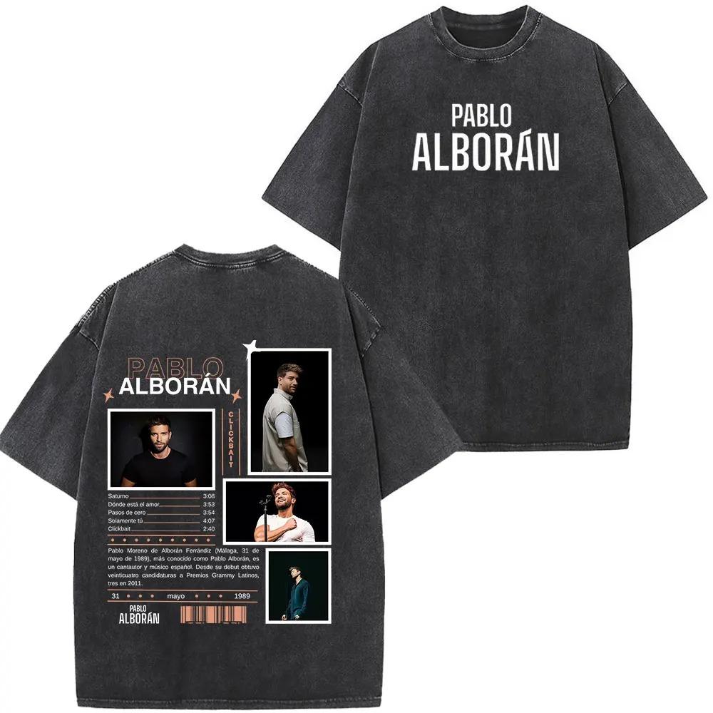Singer Pablo Alborán Global Tour Kmo 2026 Print Washed Vintage T Shirt Men Women Hip-hop T-shirts Short-sleeved Casual T Shirts